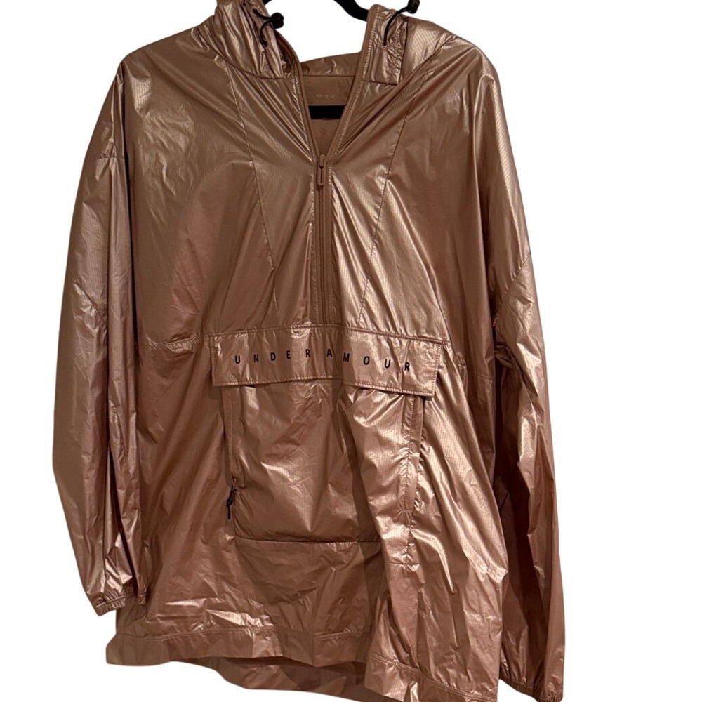 NWOT Under Armour Metallic Rose Gold Anorak Windbreaker Half Zip Jacket MD